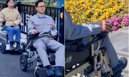 Thanh niên Quảng Châu, Trung Quốc di chuyển bằng xe lăn điện. Ảnh chụp màn hình