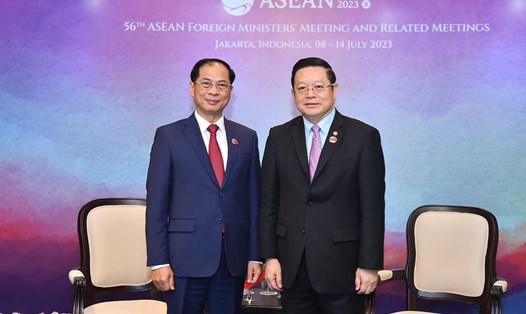 Bộ trưởng Ngoại giao Bùi Thanh Sơn (trái) và Tổng Thư ký ASEAN Kao Kim Hourn. Ảnh: BNG