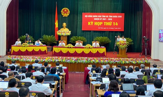 Toàn cảnh kỳ họp thứ 14 HĐND tỉnh Hà Tĩnh khai mạc vào sáng 13.7. Ảnh: Trần Tuấn