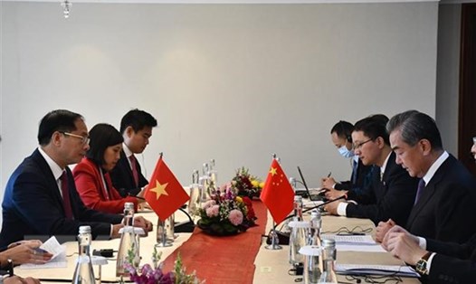 Bộ trưởng Ngoại giao Việt Nam Bùi Thanh Sơn (trái) và Chủ nhiệm Văn phòng Ủy ban Công tác đối ngoại Trung ương Đảng Cộng sản Trung Quốc Vương Nghị (phải). Ảnh: TTXVN