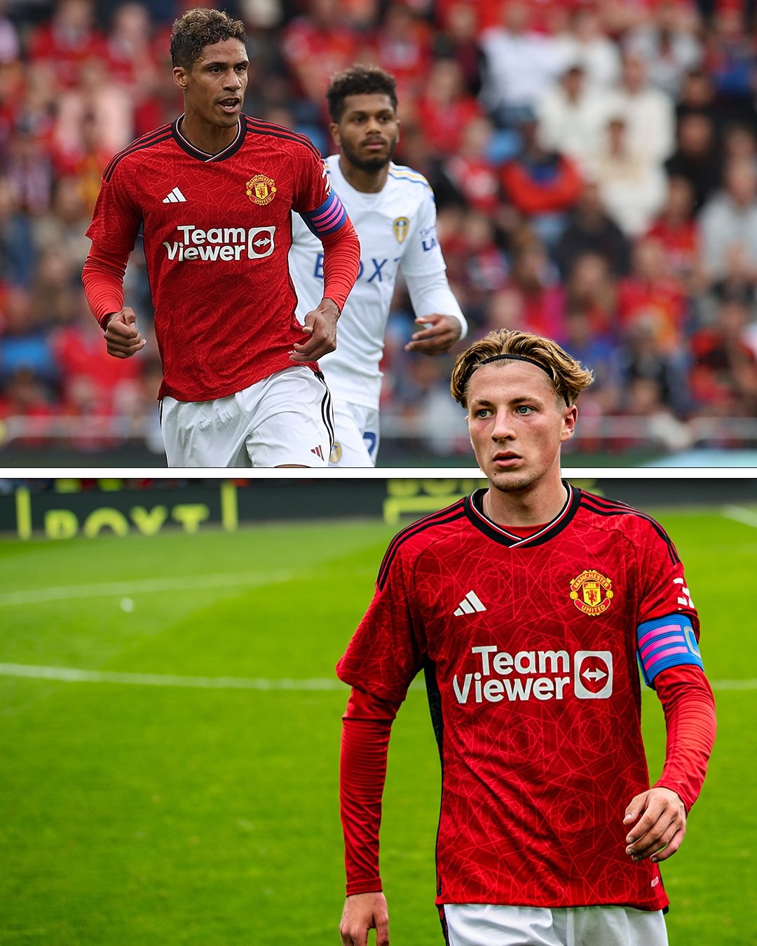 Hai đội trưởng của “Quỷ đỏ” trong mỗi hiệp ở trận thắng Leeds mới đây. Ảnh: Manchester United