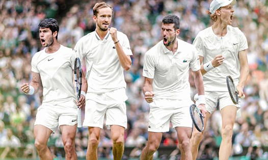 Carlos Alcaraz, Daniil Medvedev, Novak Djokovic, Jannik Sinner là 4 tay vợt vào bán kết Wimbledon 2023. Ảnh: Wimbledon