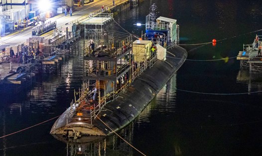 Tàu ngầm USS Connecticut đang được sửa chữa tại nhà máy đóng tàu hải quân Puget Sound ở Bremerton, bang Washington, Mỹ. Ảnh: Hải quân Mỹ