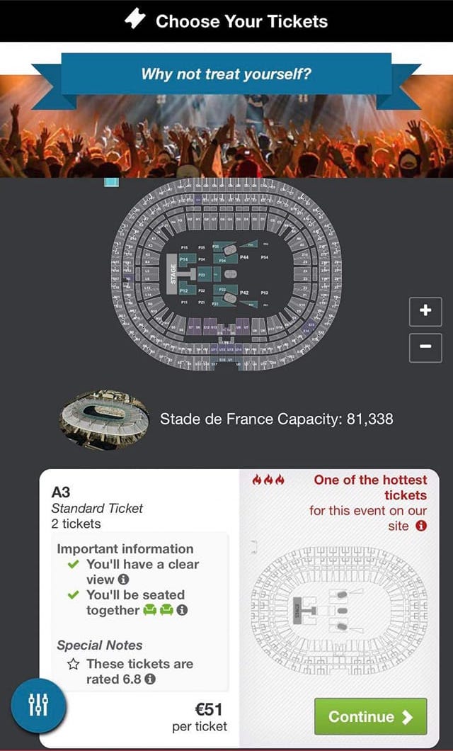 Giá vé Blackpink tại Pháp. Ảnh chụp màn hình