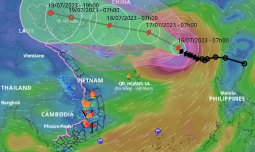 Cập nhật vị trí và đường đi của bão số 1 Talim lúc 8h ngày 16.7. Ảnh: VNDMS. 