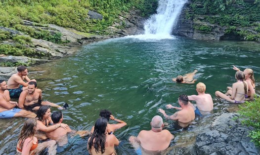 Thác nước tự nhiên tại xã Du Già (Yên Minh, Hà Giang) nơi 1 du khách vừa tử nạn. Ảnh: Công an Hà Giang