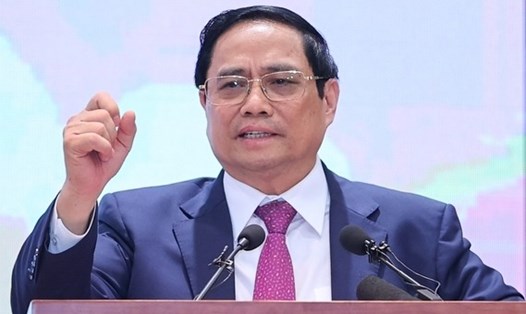 Thủ tướng Phạm Minh Chính phát biểu kết luận hội nghị sơ kết hoạt động ngân hàng 6 tháng đầu năm và triển khai nhiệm vụ 6 tháng cuối năm 2023. Ảnh: VGP