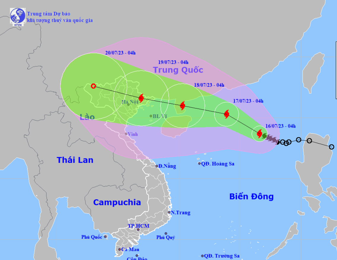 Dự báo đường đi của bão số 1. Ảnh: Trung tâm Dự báo Khí tượng Thủy văn Quốc gia Việt Nam