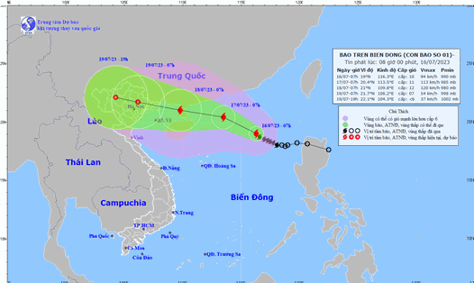 Hướng đi mới nhất của bão số 1 trên Biển Đông. Ảnh: Trung tâm Dự báo KTTVQG.