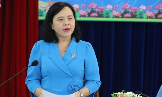 Bà Nguyễn Thị Hương Giang, Chủ tịch LĐLĐ tỉnh Bình Phước. Ảnh: Đình Trọng