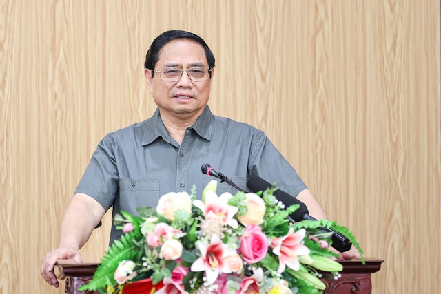 Thủ tướng Phạm Minh Chính phát biểu tại cuộc làm việc với tỉnh Bắc Kạn. Ảnh: VGP