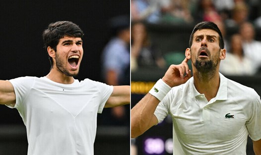 Đương kim vô địch Novak Djokovic đấu với tay vợt số một thế giới Carlos Alcaraz ở chung kết Wimbledon. Ảnh: DAWN.