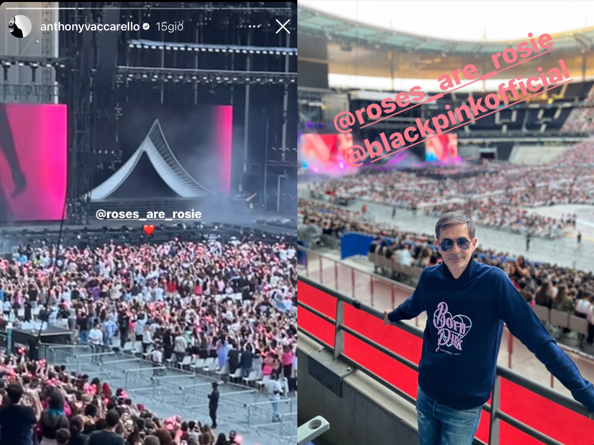 Giám đốc sáng tạo và Giám đốc điều hành thương hiệu Saint Laurent đến concert ủng hộ nàng đại sứ Rosé. Ảnh: Instagram