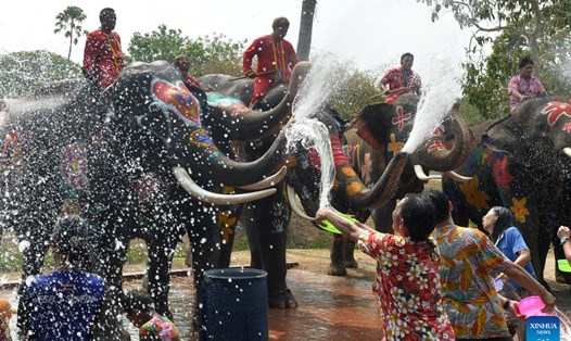 Lễ hội Songkran ở Ayutthaya, Thái Lan, ngày 11.4.2023. Ảnh: Xinhua