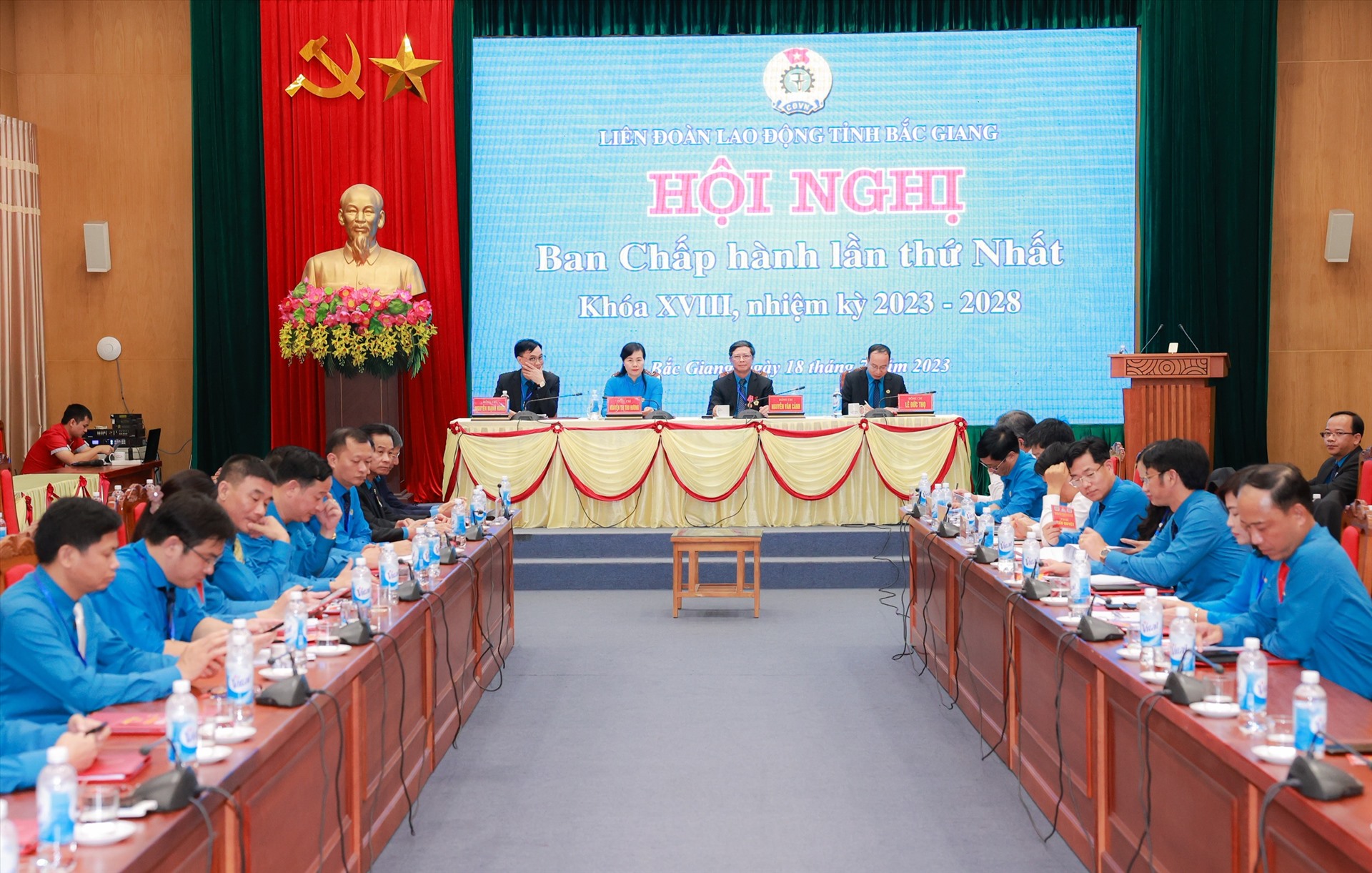 Hội nghị Ban Chấp hành Liên đoàn Lao động tỉnh Bắc Giang lần thứ 1, Khoá XVIII, nhiệm kỳ 2023-2028. Ảnh: Hải Nguyễn 