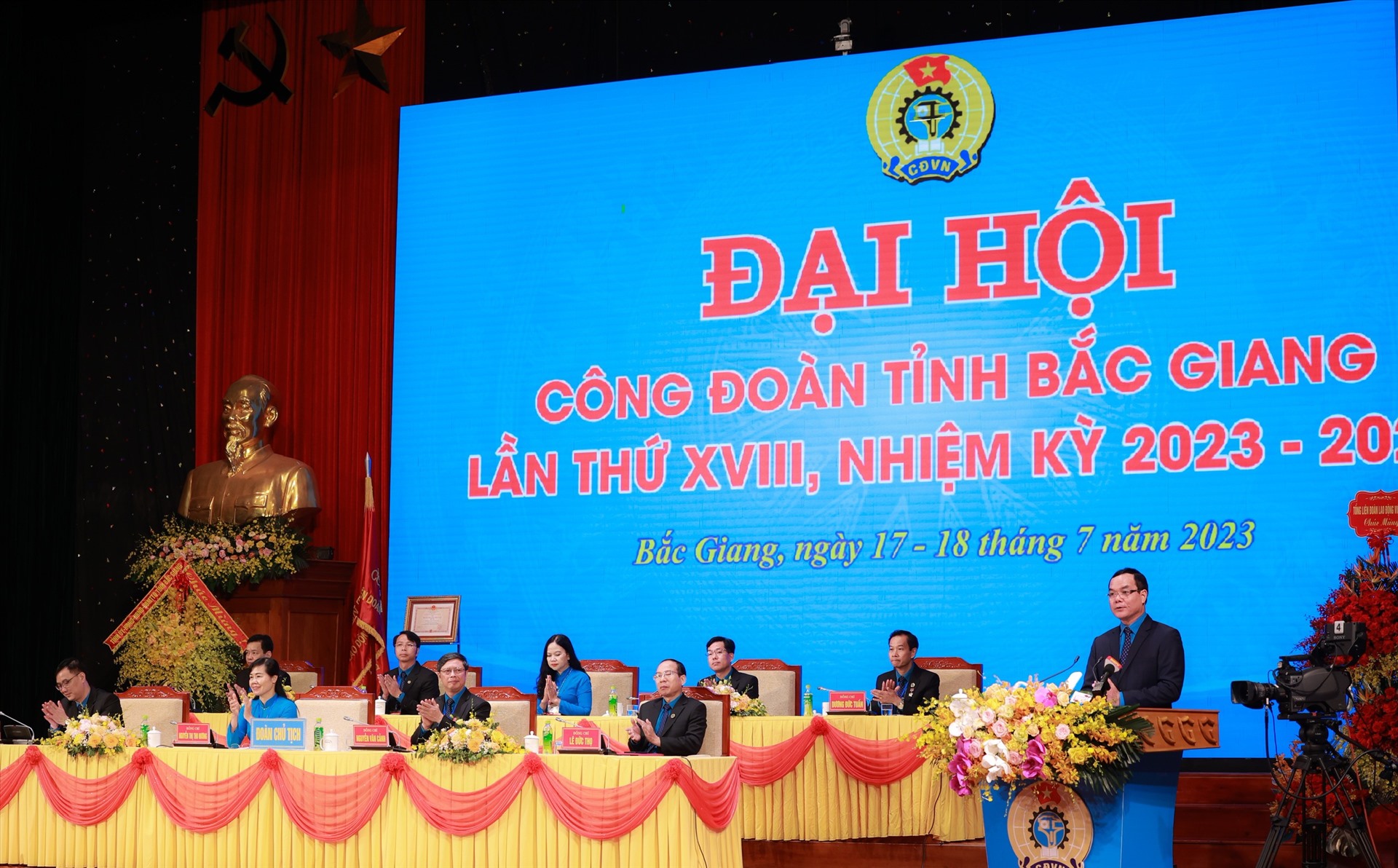 Chủ tịch Tổng Liên đoàn Lao động Việt Nam Nguyễn Đình Khang phát biểu chỉ đạo đại hội. Ảnh: Hải Nguyễn 