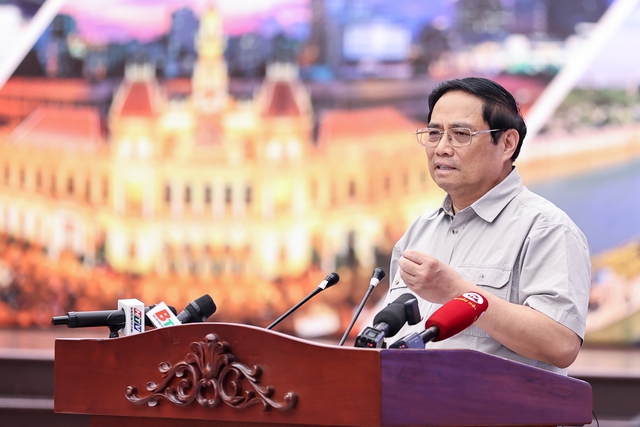 Thủ tướng Phạm Minh Chính phát biểu kết luận hội nghị.  Ảnh:  VGP/Nhật Bắc