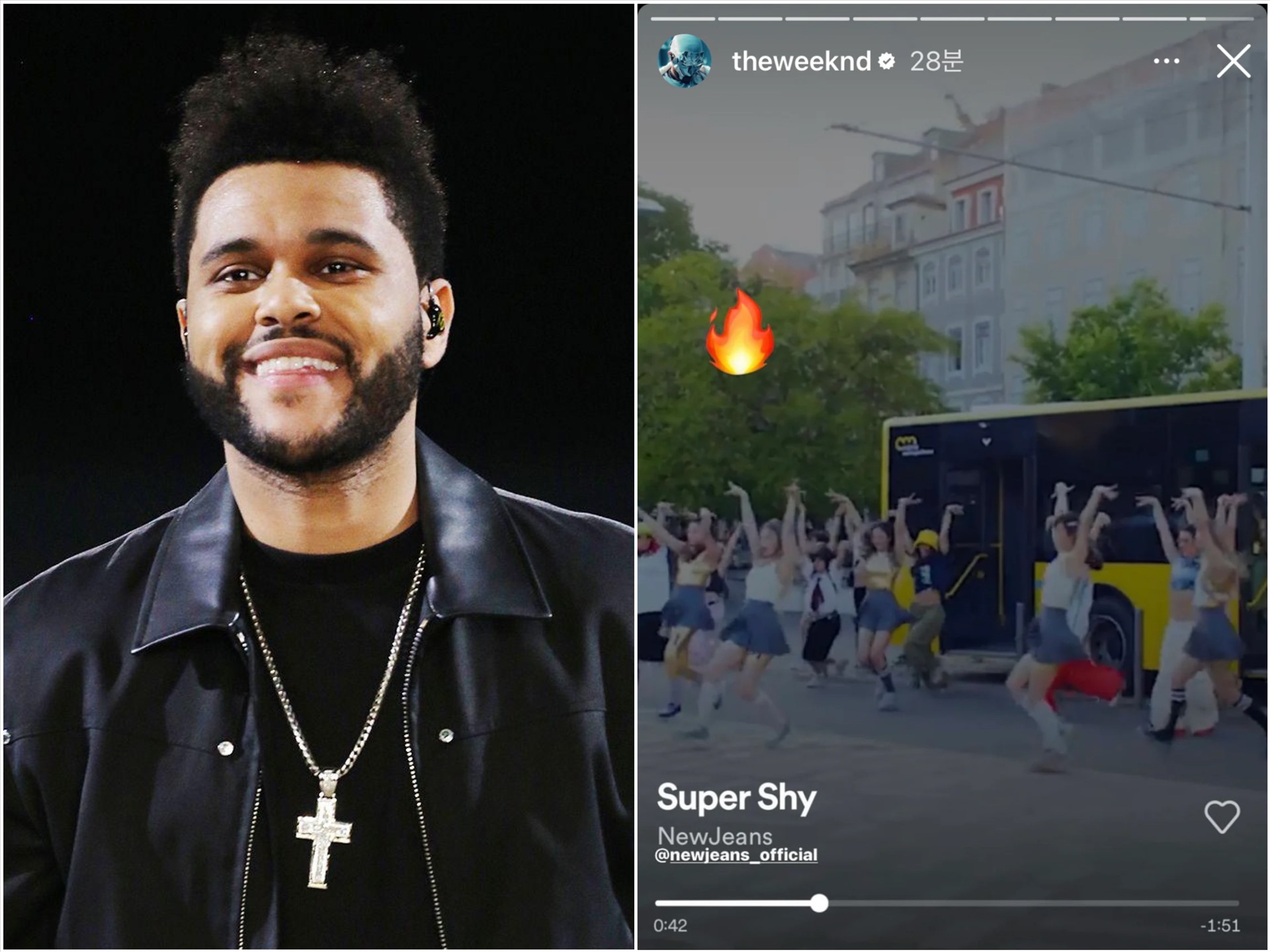 The Weeknd chia sẻ việc đang nghe ca khúc “Super Shy” của NewJeans. Ảnh: Instagram
