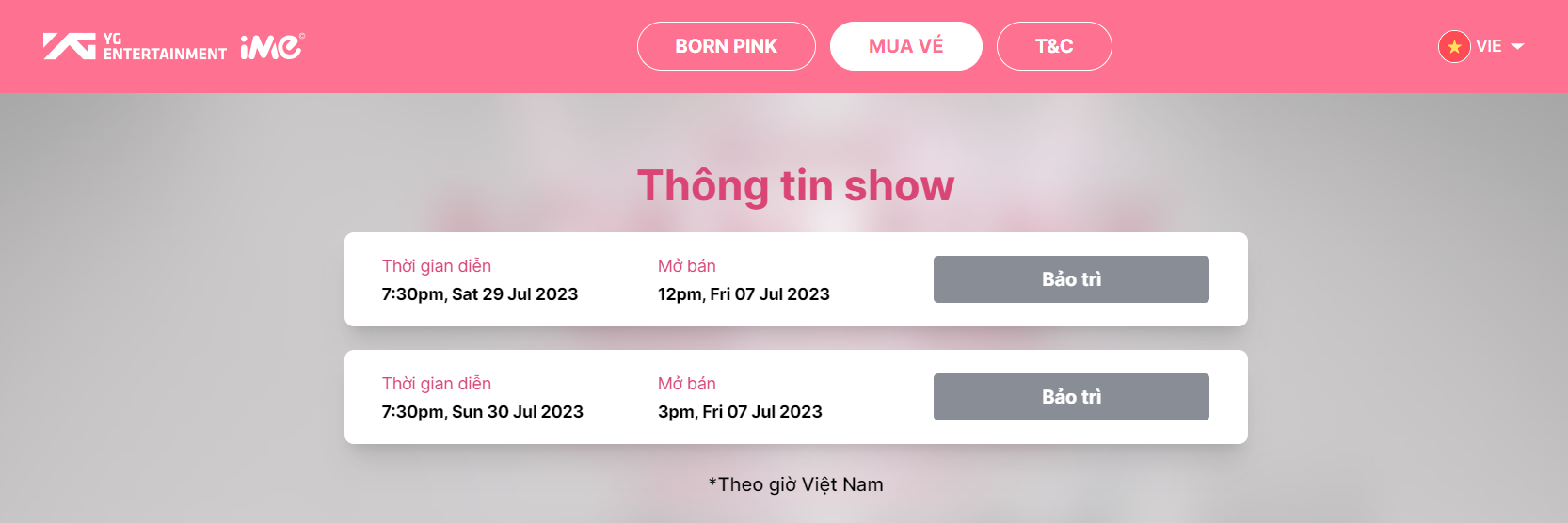 Sau hơn 10 ngày mở bán Born Pink tại Hà Nội, vé trên web vẫn còn khá nhiều nhưng Ticketbox đã tạm thời ngừng bán. Ảnh: Chụp màn hình