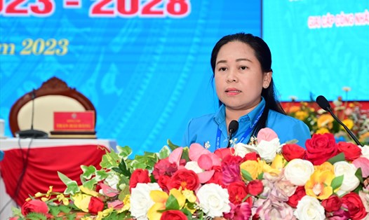 Bà Trương Thanh Thuý tái đắc cử Chủ tịch LĐLĐ tỉnh Kiên Giang nhiệm kỳ 2023-2028. Ảnh: Đạt Phan