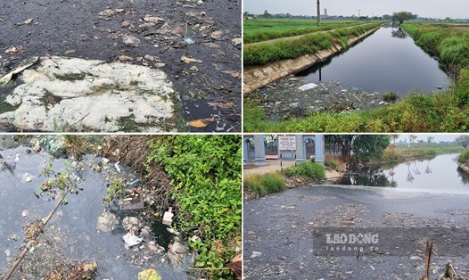 Nước sông đen sì, bốc mùi hôi thối tại "làng tỉ phú" ở Thái Bình. Ảnh: Hà Vi