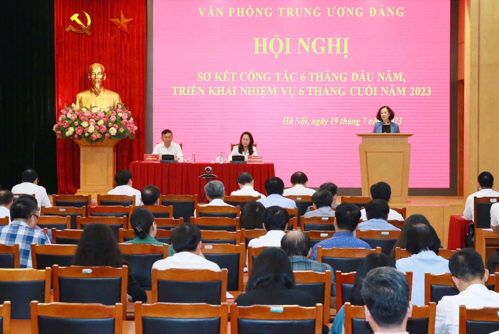 Hội nghị sơ kết công tác 6 tháng đầu năm và triển khai nhiệm vụ 6 tháng cuối năm 2023 của Văn phòng Trung ương Đảng. Ảnh: TTXVN