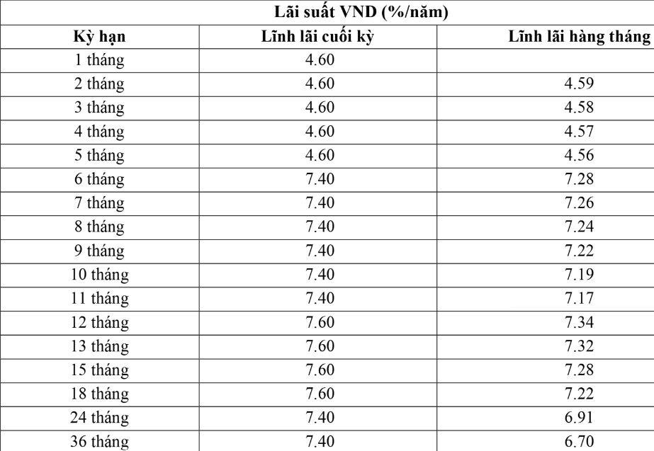 Ảnh chụp màn hình biểu lãi suất online của VietABank ngày 2.7.2023.  