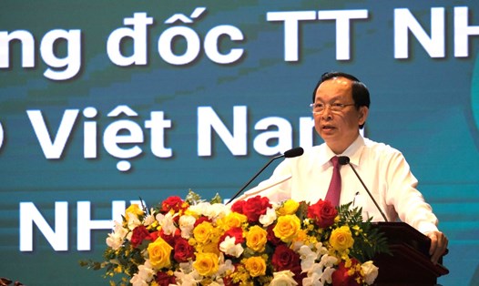 Ông Đào Minh Tú – Chủ tịch Công đoàn Ngân hàng Việt Nam phát biểu tại đại hội. Ảnh: Phước Thảo