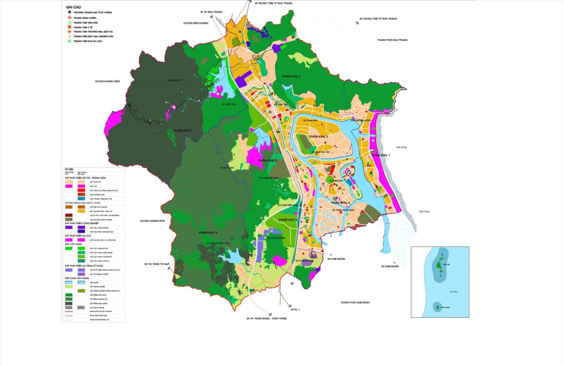 Bản đồ quy hoạch sử dụng đất Quy hoạch chung đô thị mới Cam Lâm. Ảnh: Hữu Long 