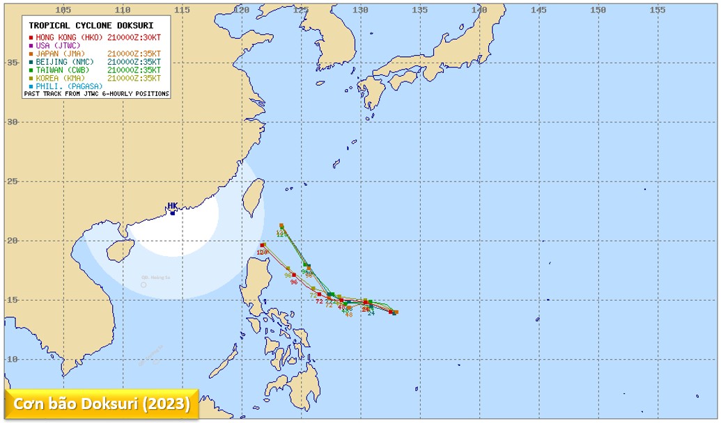 Áp thấp nhiệt đới ở khu vực Tây Bắc Thái Bình Dương đã mạnh lên thành bão. Ảnh: Page Trung tâm Dự báo khí tượng thuỷ văn quốc gia.