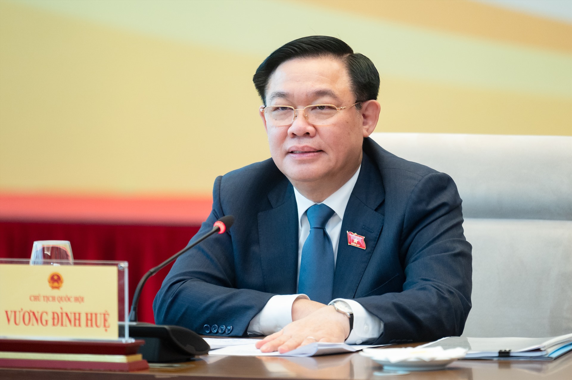 Ủy viên Bộ Chính trị, Chủ tịch Quốc hội Vương Đình Huệ phát biểu. Ảnh: Phạm Thắng/QH