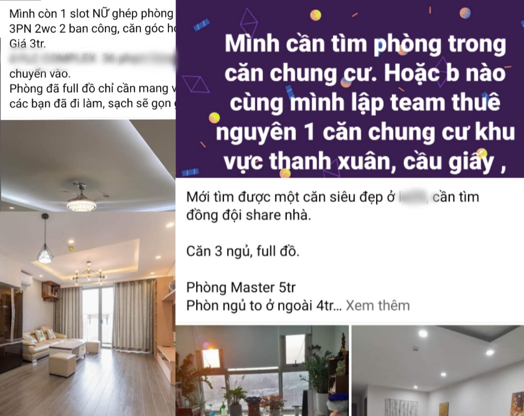 Nhiều sinh viên Hà Nội đăng tin tìm người ở ghép trong căn hộ chung cư cao cấp. Ảnh: Thu Giang