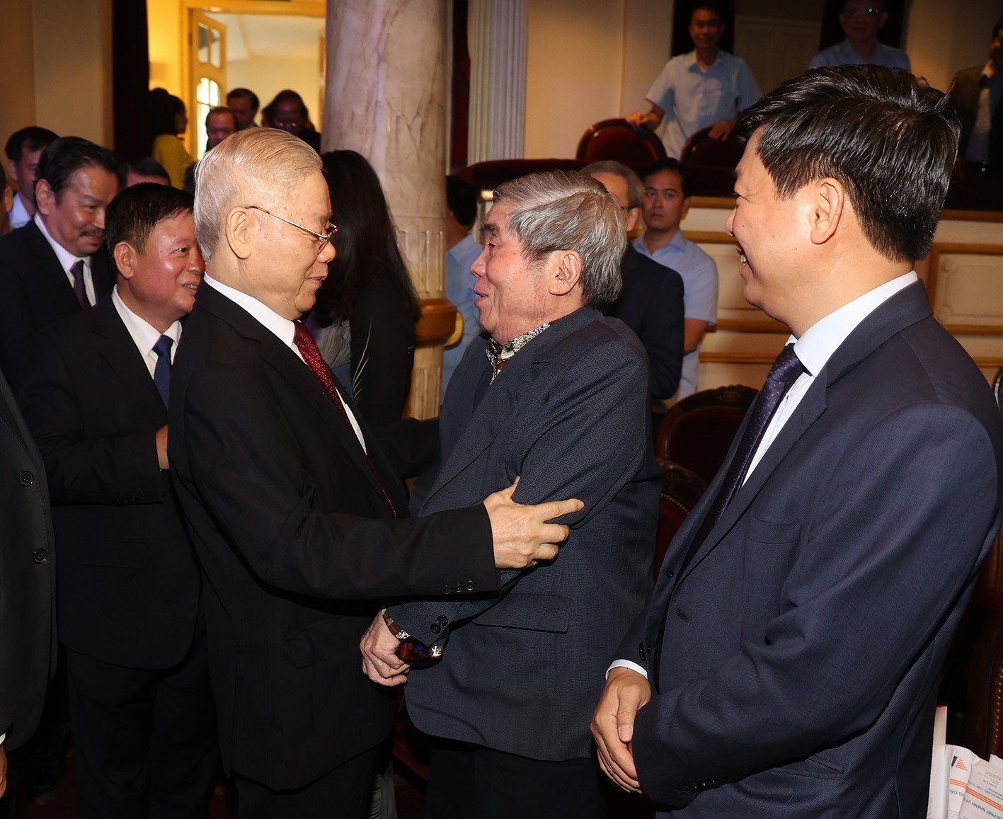 Tổng Bí thư Nguyễn Phú Trọng dự Lễ kỷ niệm 75 năm Ngày thành lập Liên hiệp các Hội Văn học Nghệ thuật Việt Nam. Ảnh: TTXVN
