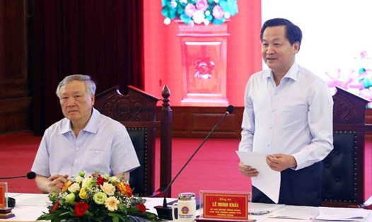 Ông Lê Minh Khái, Bí thư Trung ương Đảng, Phó Thủ tướng Chính phủ, Trưởng đoàn Kiểm tra số 892 phát biểu tại buổi làm việc. Ảnh: VGP