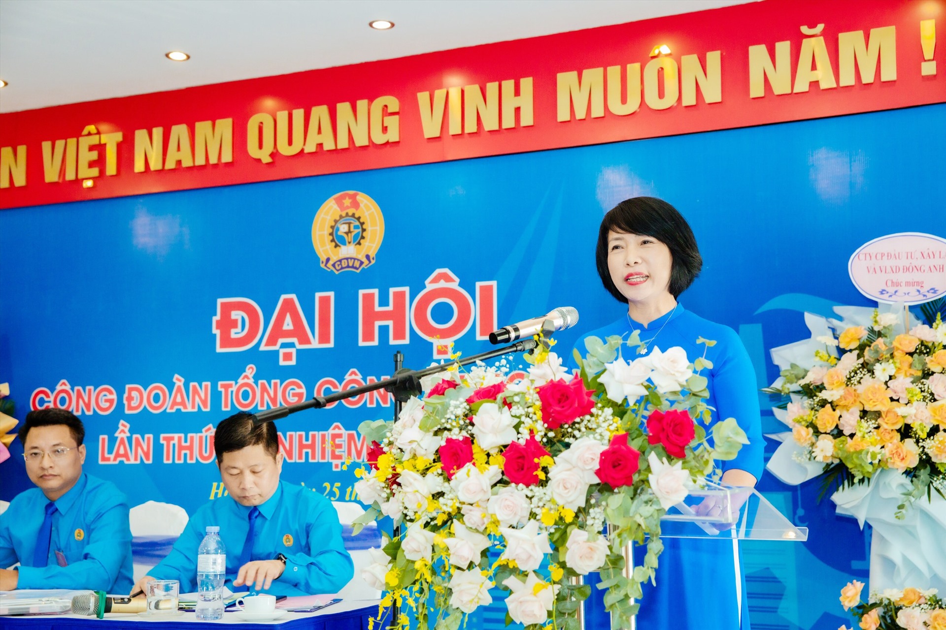 Bà Nguyễn Thị Thủy Lệ - Chủ tịch Công đoàn Xây dựng Việt Nam - phát biểu chỉ đạo đại hội. Ảnh: Công đoàn LICOGI