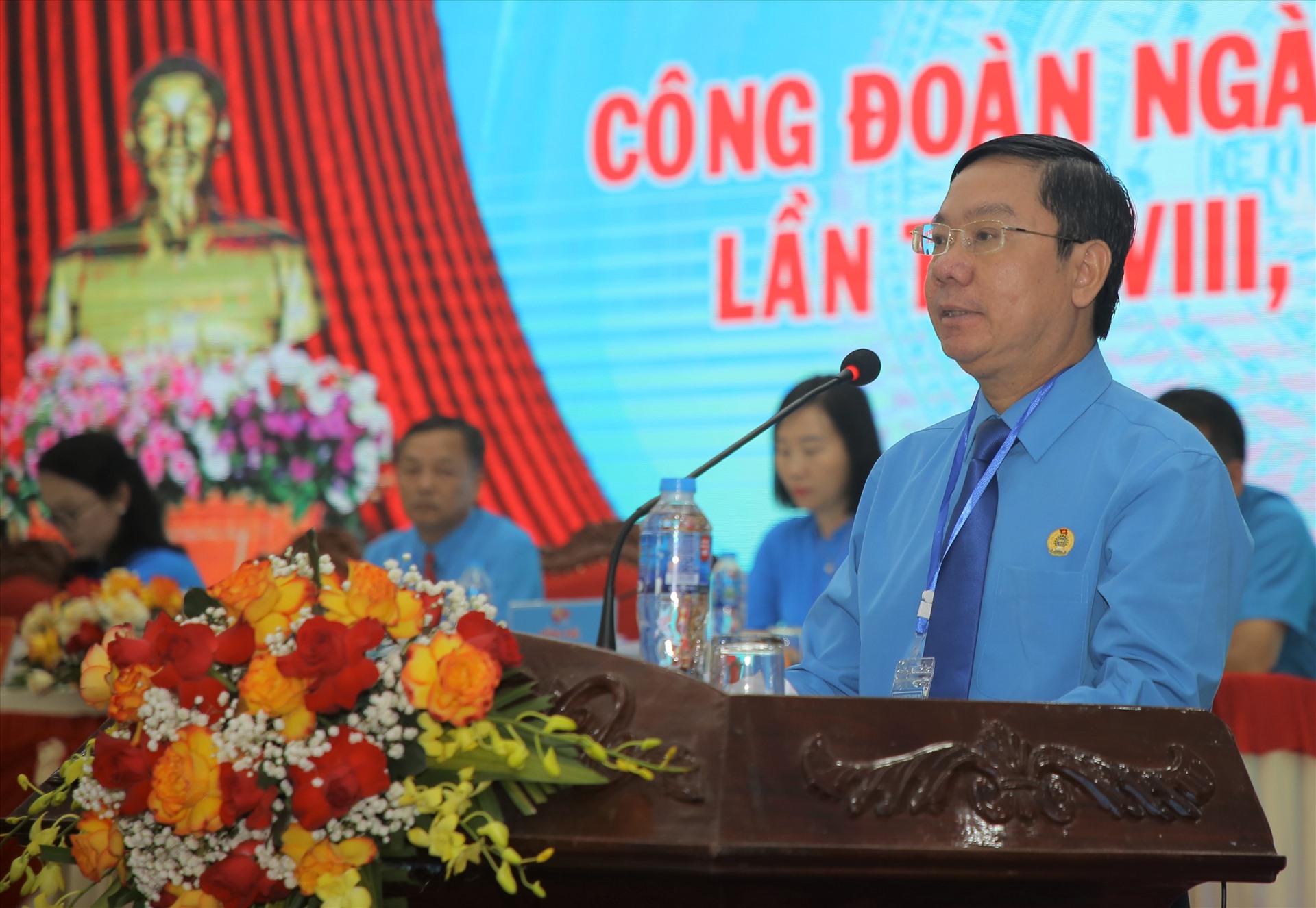 Ông Nguyễn Thế Lập - Chủ tịch LĐLĐ tỉnh Quảng Trị phát biểu chỉ đạo tại đại hội. Ảnh: Hưng Thơ.