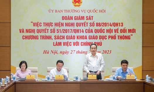 Phó Chủ tịch Thường trực Quốc hội Trần Thanh Mẫn phát biểu kết luận buổi làm việc. Ảnh: Phạm Thắng/QH