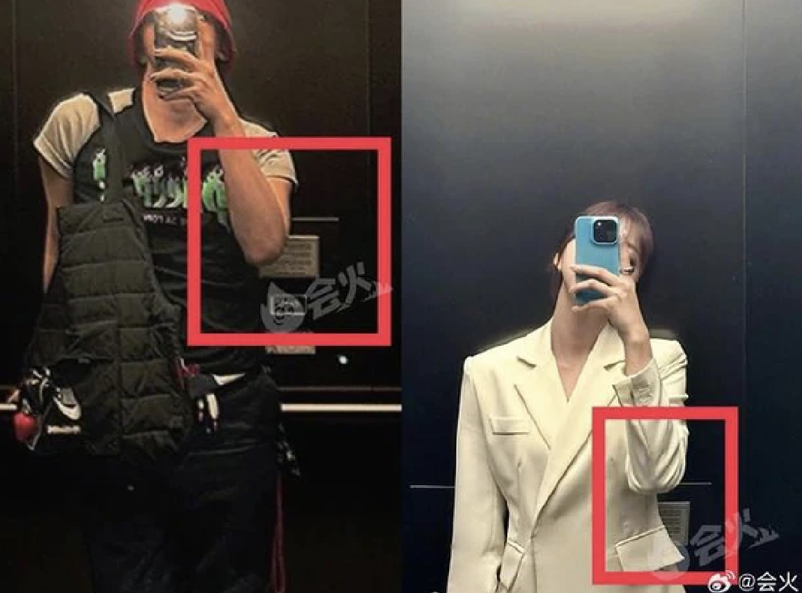 G-Dragon và Kim Go Eun tạo dáng chụp ảnh ở một địa điểm giống nhau. Ảnh: Weibo