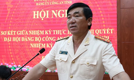 Đại tá Nguyễn Văn Hận - Giám đốc Công an tỉnh Kiên Giang phát biểu tại hội nghị. Ảnh: Tiến Dũng
