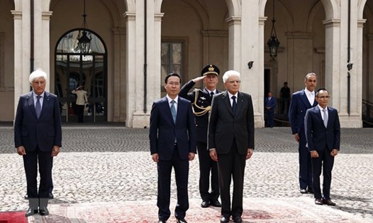 Chủ tịch nước Võ Văn Thưởng và Tổng thống Italy Sergio Mattarella. Ảnh: TTXVN