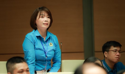 Chị Lê Thị Hà, Chủ tịch Công đoàn cơ sở Công ty May Minh Anh, tỉnh Nghệ An. Ảnh: Hải Nguyễn. 