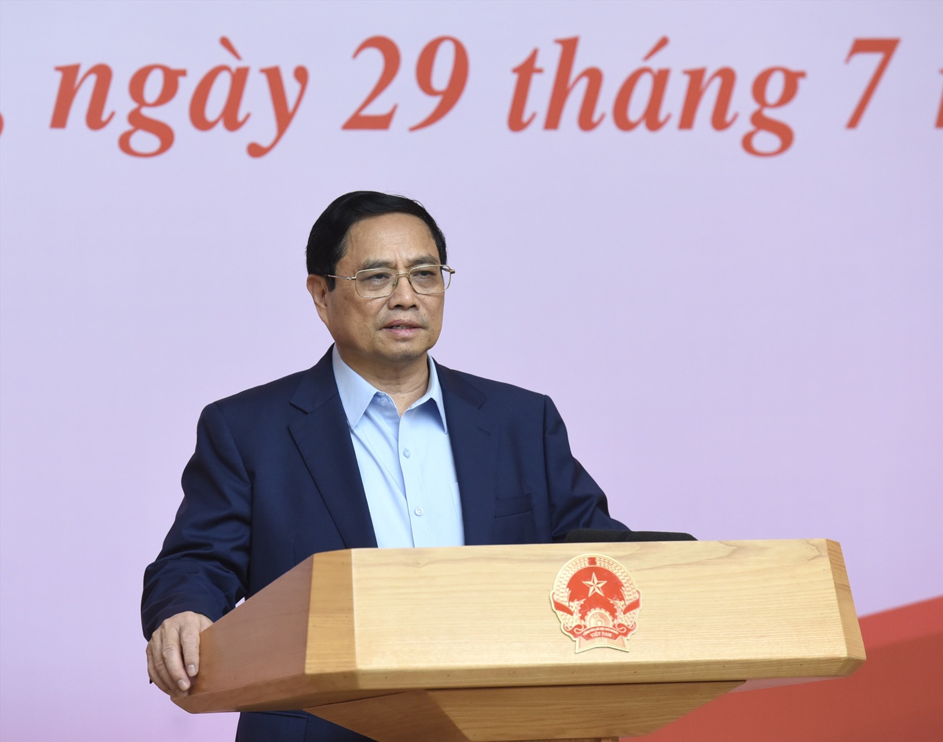 Thủ tướng Phạm Minh Chính phát biểu tại buổi gặp mặt. Ảnh: Hải Nguyễn