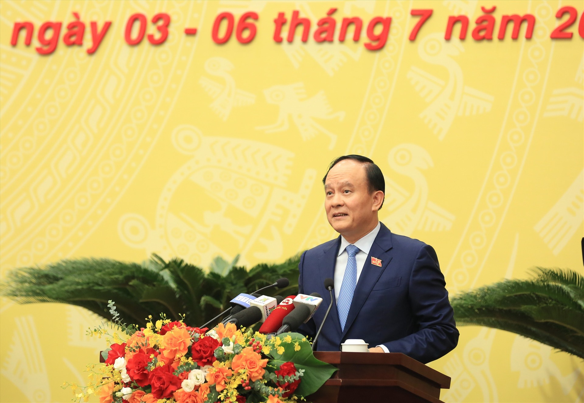 Chủ tịch HĐND TP Hà Nội Nguyễn Ngọc Tuấn phát biểu khai mạc kỳ họp. Ảnh: Phạm Đông