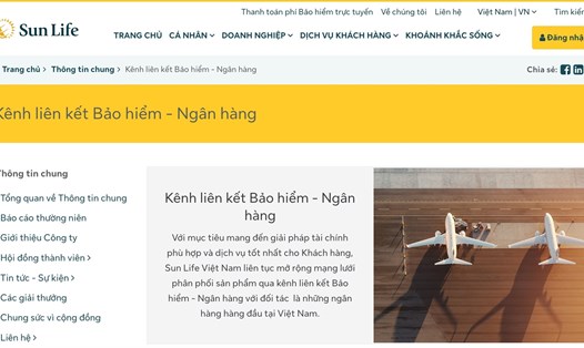 Phần giới thiệu phân phối sản phẩm qua kênh liên kết Bảo hiểm - Ngân hàng của Sun Life Việt Nam. Ảnh: Chụp màn hình.