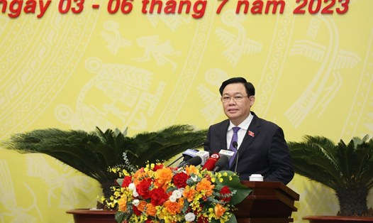 Chủ tịch Quốc hội Vương Đình Huệ phát biểu chỉ đạo tại kỳ họp. Ảnh: Phạm Đông