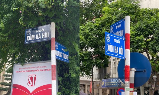 Con phố ở Hà Nội được đề nhiều biển tên khác nhau. Ảnh: Khánh An