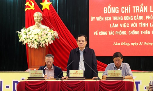 Phó Thủ tướng Chính phủ Trần Lưu Quang phát biểu tại buổi làm việc với tỉnh Lâm Đồng về công tác phòng, chống thiên tai và cứu nạn, cứu hộ. Ảnh: Phan Tuấn