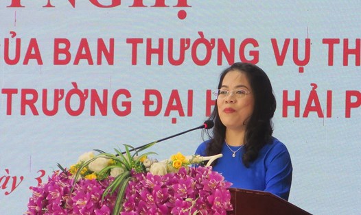Bà Nguyễn Thị Hiên giữ chức vụ Bí thư Đảng ủy Trường Đại học Hải Phòng nhiệm kỳ 2020-2025. Ảnh: Cổng TTĐT Hải Phòng