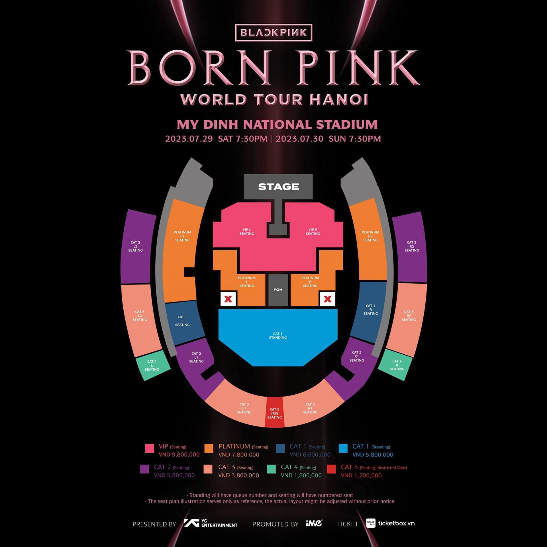 Sơ đồ, giá vé đêm diễn Born Pink của Blackpink tại Hà Nội. Ảnh: YG