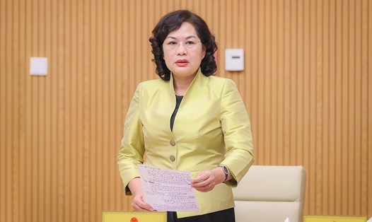 Thống đốc Ngân hàng Nhà nước Nguyễn Thị Hồng phát biểu tại hội nghị. Ảnh: Thời báo ngân hàng 